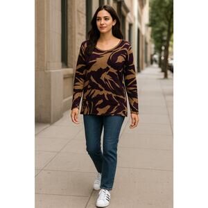 Soft Surroundings Women’s Tunic Sweater Brown Purple Abstract print Cozy Sz-L